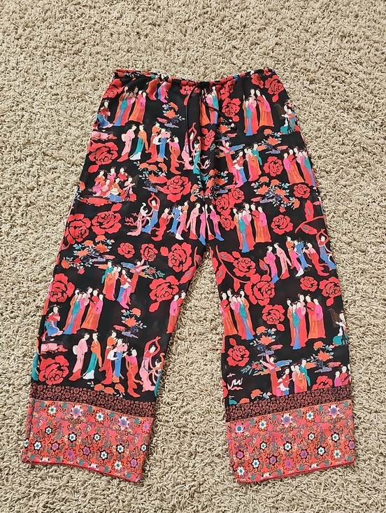 Natori Pants - Josie Natori Capris Sheer Pants Geisha Japenese Print Medium Pull On